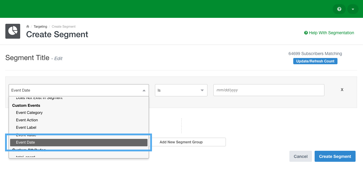 event date segmentation
